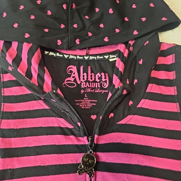 Abbey Dawn Pink and Black Striped Kids Hoodie - Picture 2 of 16